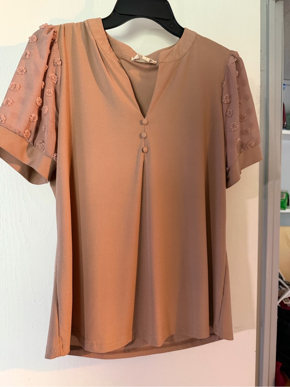 Women's Dusty Rose Short Sleeve Blouse - Classic V-Neck